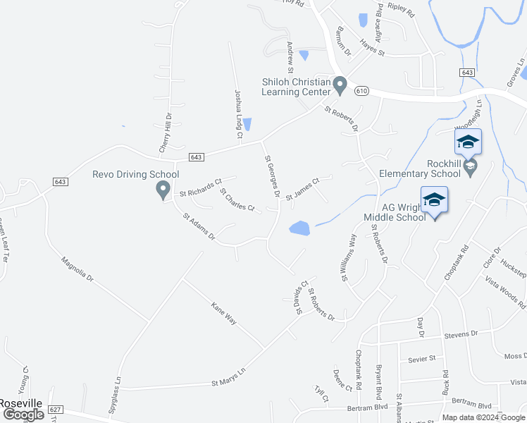 map of restaurants, bars, coffee shops, grocery stores, and more near 27 Saint Charles Court in Stafford