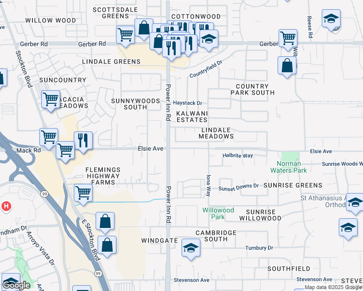 map of restaurants, bars, coffee shops, grocery stores, and more near 8145 Steinbeck Way in Sacramento