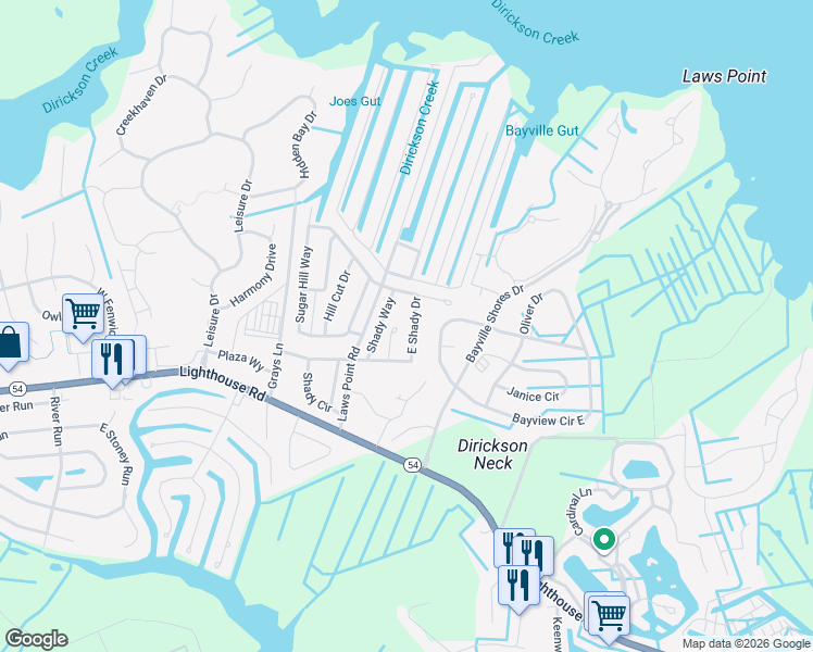 map of restaurants, bars, coffee shops, grocery stores, and more near 37717 East Shady Drive in Selbyville