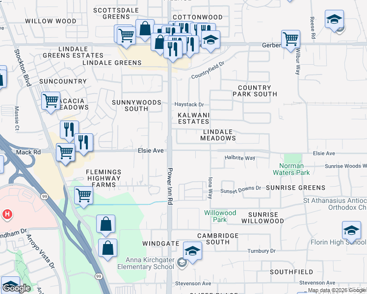 map of restaurants, bars, coffee shops, grocery stores, and more near 8145 Steinbeck Way in Sacramento