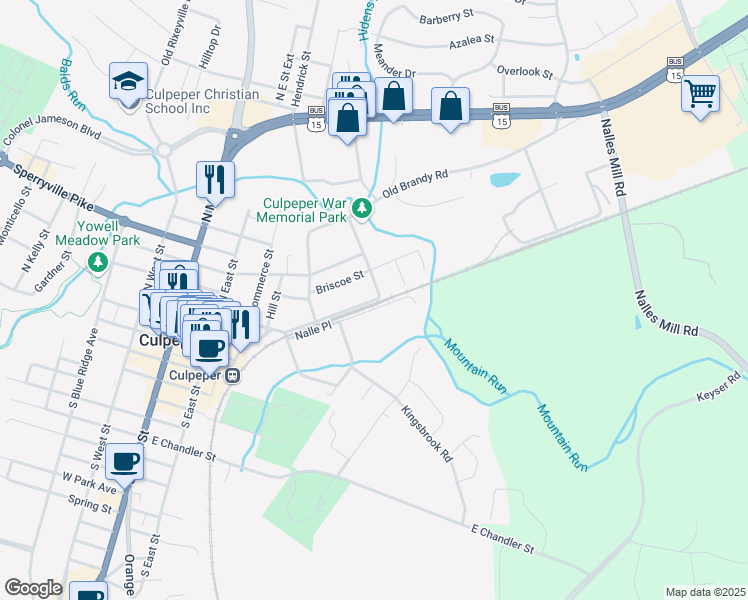 map of restaurants, bars, coffee shops, grocery stores, and more near 800 East Fairfax Street in Culpeper