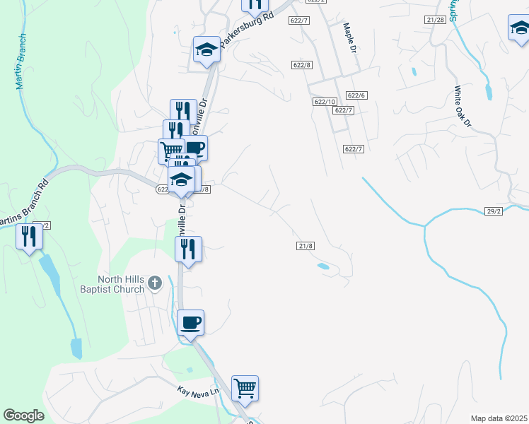 map of restaurants, bars, coffee shops, grocery stores, and more near 1302 Lakewood Drive in Charleston