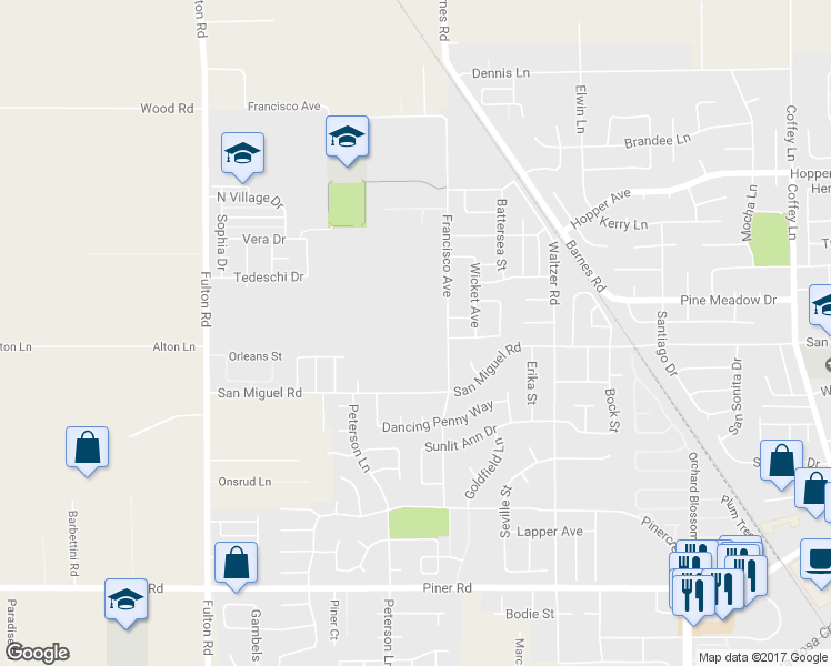 map of restaurants, bars, coffee shops, grocery stores, and more near 2191 Francisco Avenue in Santa Rosa