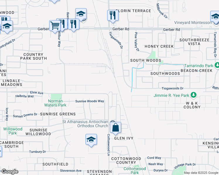 map of restaurants, bars, coffee shops, grocery stores, and more near 8500 Carbide Court in Sacramento