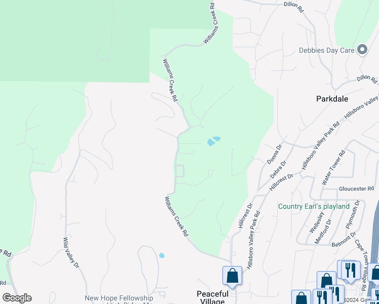 map of restaurants, bars, coffee shops, grocery stores, and more near 2404 Williams Creek Road in High Ridge