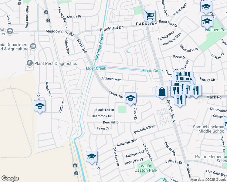 map of restaurants, bars, coffee shops, grocery stores, and more near 31 Icarus Court in Sacramento