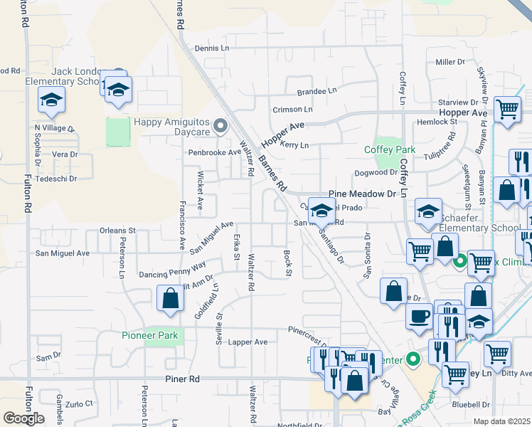 map of restaurants, bars, coffee shops, grocery stores, and more near 2226 Gold Leaf Lane in Santa Rosa