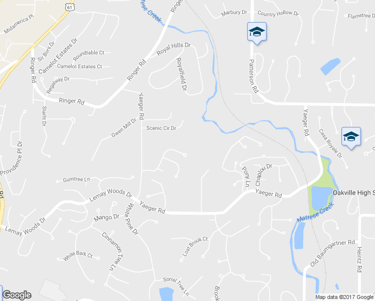 map of restaurants, bars, coffee shops, grocery stores, and more near 3507 Burgundy Way Drive in St. Louis