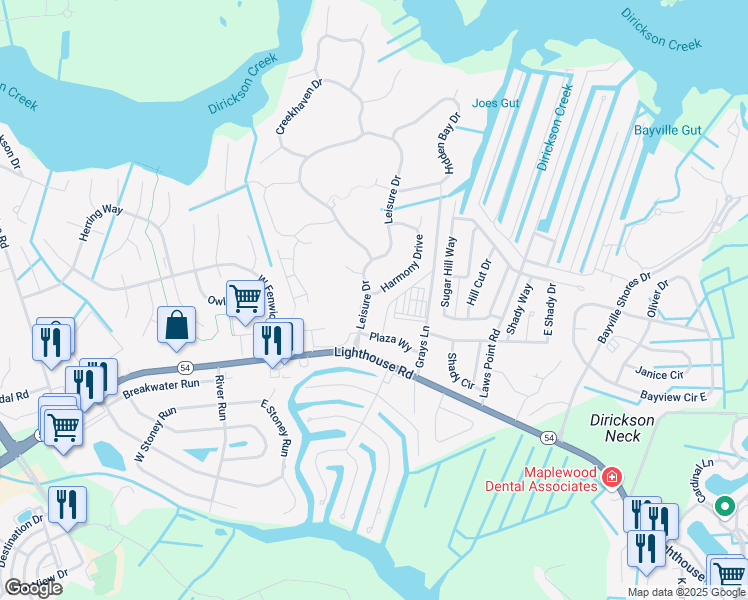map of restaurants, bars, coffee shops, grocery stores, and more near 37362 Harmony Drive in Selbyville