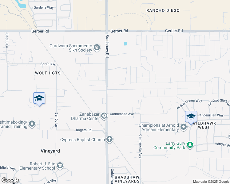 map of restaurants, bars, coffee shops, grocery stores, and more near 7745 Bradshaw Road in Sacramento