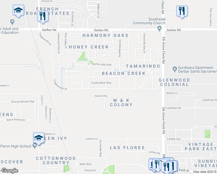 map of restaurants, bars, coffee shops, grocery stores, and more near 8721 Tiogawoods Drive in Sacramento