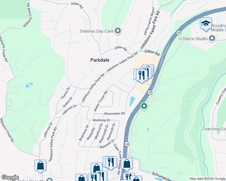 map of restaurants, bars, coffee shops, grocery stores, and more near 2304 Nantucket Court in High Ridge