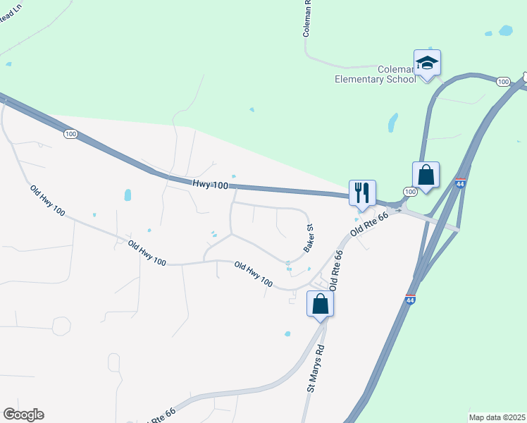 map of restaurants, bars, coffee shops, grocery stores, and more near 147 Baker Street in Villa Ridge
