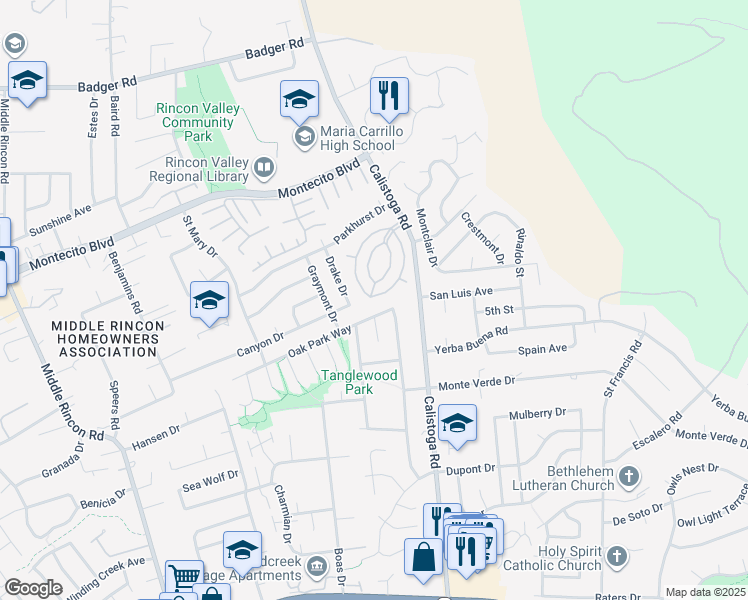 map of restaurants, bars, coffee shops, grocery stores, and more near 81 Coronado Circle in Santa Rosa