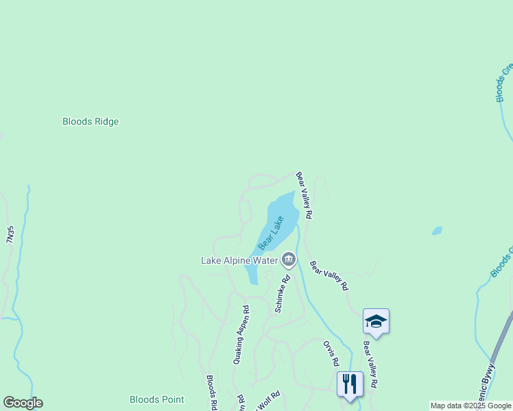 map of restaurants, bars, coffee shops, grocery stores, and more near 75 Mule Ear Road in Bear Valley