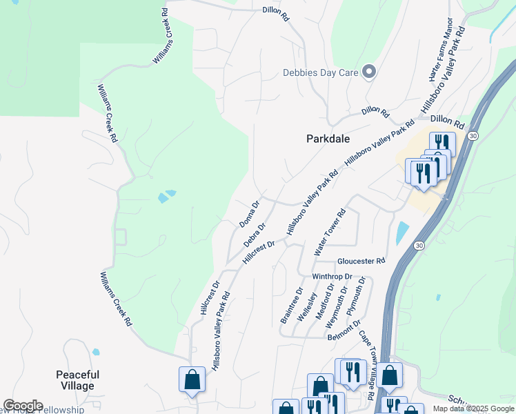 map of restaurants, bars, coffee shops, grocery stores, and more near 2404 Donna Drive in High Ridge