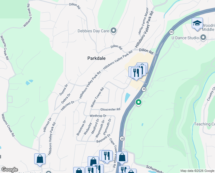map of restaurants, bars, coffee shops, grocery stores, and more near 2304 Nantucket Court in High Ridge