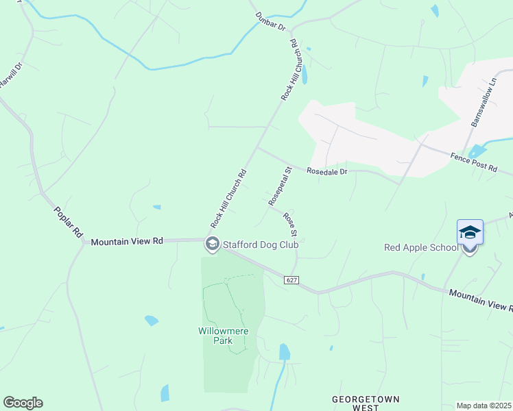 map of restaurants, bars, coffee shops, grocery stores, and more near 5 Rosepetal Street in Stafford