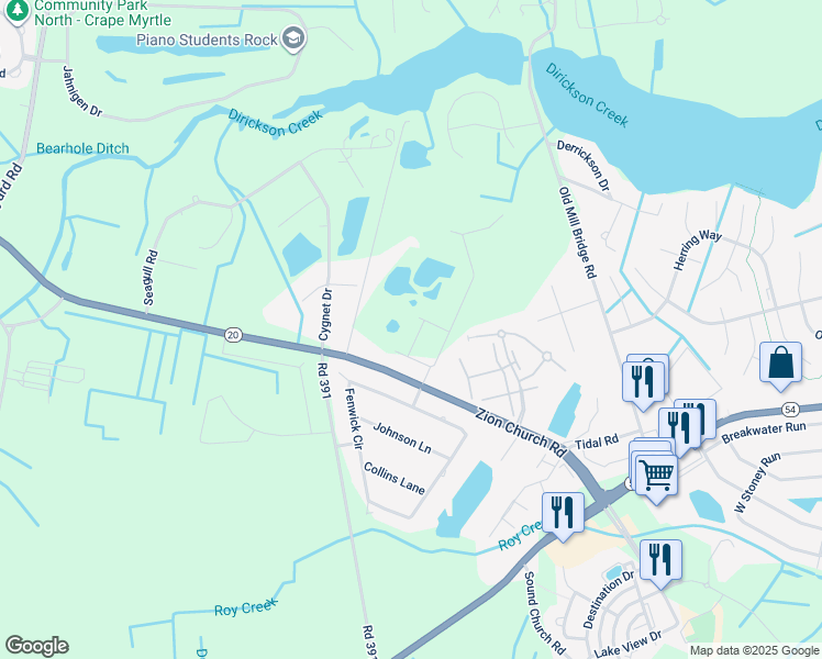 map of restaurants, bars, coffee shops, grocery stores, and more near 35247 Duck Haven Road in Selbyville