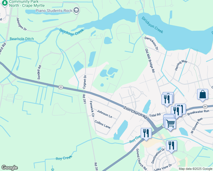 map of restaurants, bars, coffee shops, grocery stores, and more near 35247 Duck Haven Road in Selbyville