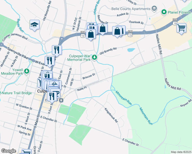 map of restaurants, bars, coffee shops, grocery stores, and more near 330 Wine Street in Culpeper