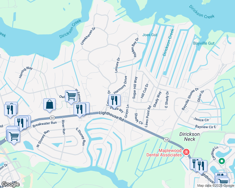 map of restaurants, bars, coffee shops, grocery stores, and more near 37362 Harmony Drive in Selbyville