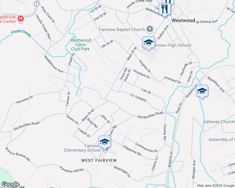 map of restaurants, bars, coffee shops, grocery stores, and more near 699 Westview Dr in Ashland