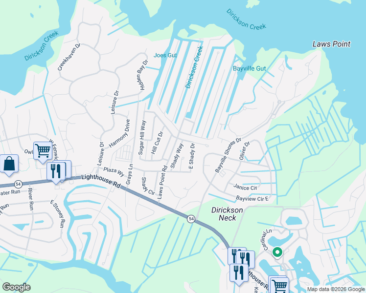 map of restaurants, bars, coffee shops, grocery stores, and more near 37415 Shady Way in Selbyville