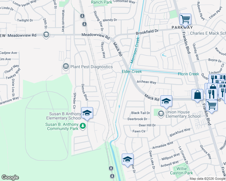 map of restaurants, bars, coffee shops, grocery stores, and more near Kiley Ln in Sacramento