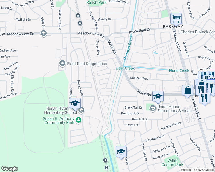 map of restaurants, bars, coffee shops, grocery stores, and more near Kiley Ln in Sacramento