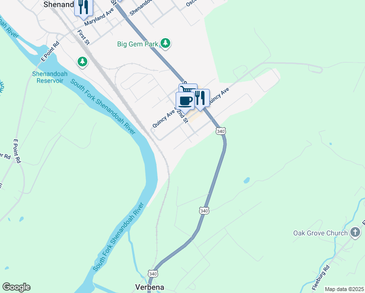 map of restaurants, bars, coffee shops, grocery stores, and more near 141 Trenton Avenue in Shenandoah