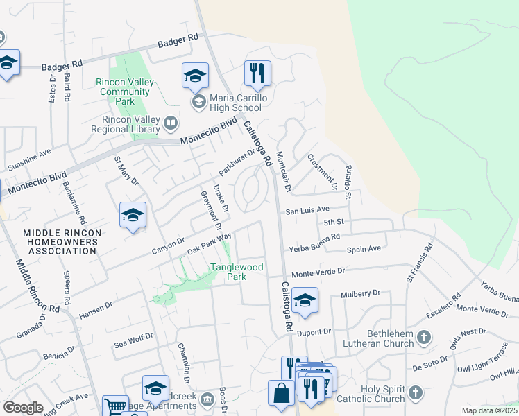 map of restaurants, bars, coffee shops, grocery stores, and more near 81 Coronado Circle in Santa Rosa