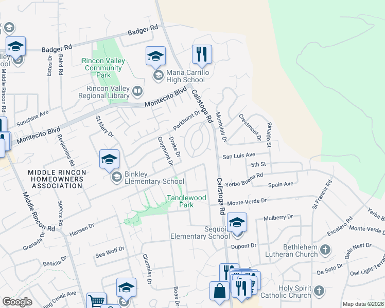 map of restaurants, bars, coffee shops, grocery stores, and more near 81 Coronado Circle in Santa Rosa