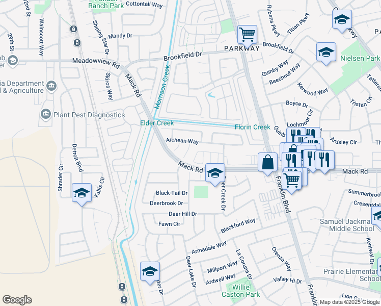 map of restaurants, bars, coffee shops, grocery stores, and more near 31 Icarus Court in Sacramento