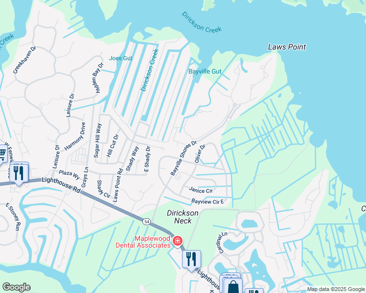 map of restaurants, bars, coffee shops, grocery stores, and more near 37326 Akhras Lane in Selbyville