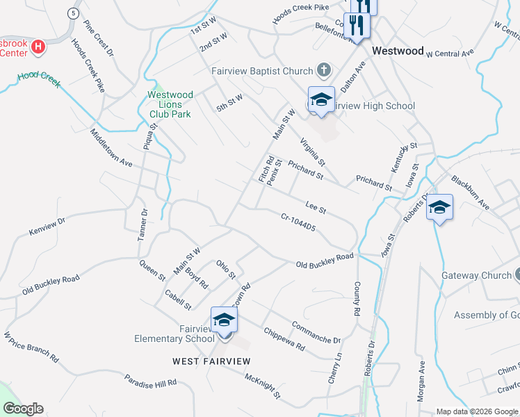 map of restaurants, bars, coffee shops, grocery stores, and more near 699 Westview Dr in Ashland
