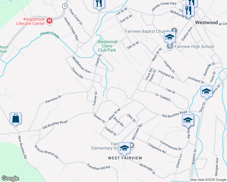 map of restaurants, bars, coffee shops, grocery stores, and more near 558 Morris Drive in Ashland