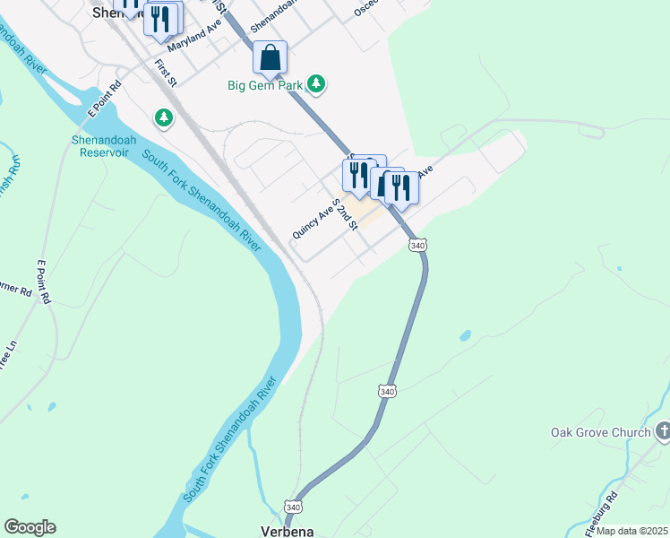 map of restaurants, bars, coffee shops, grocery stores, and more near 141 Trenton Avenue in Shenandoah