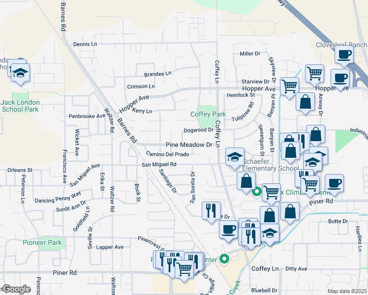 map of restaurants, bars, coffee shops, grocery stores, and more near 1958 Pine Meadow Drive in Santa Rosa
