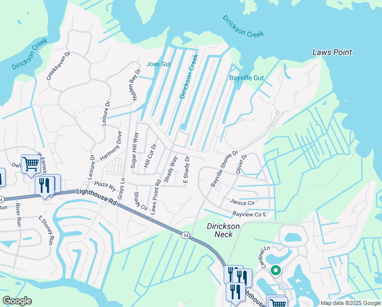 map of restaurants, bars, coffee shops, grocery stores, and more near 37717 East Shady Drive in Selbyville