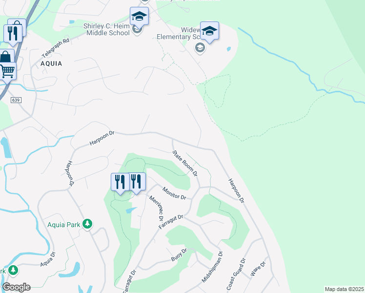 map of restaurants, bars, coffee shops, grocery stores, and more near 2151 Harpoon Drive in Stafford