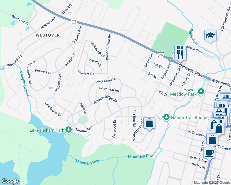 map of restaurants, bars, coffee shops, grocery stores, and more near 702 Holly Leaf Road in Culpeper