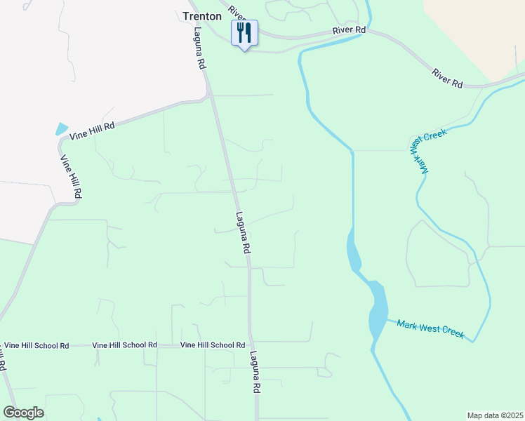 map of restaurants, bars, coffee shops, grocery stores, and more near 2540 Laguna Road in Santa Rosa