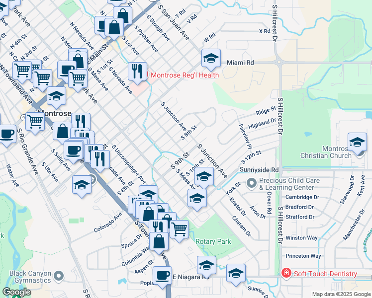 map of restaurants, bars, coffee shops, grocery stores, and more near 816 South 8th Street in Montrose