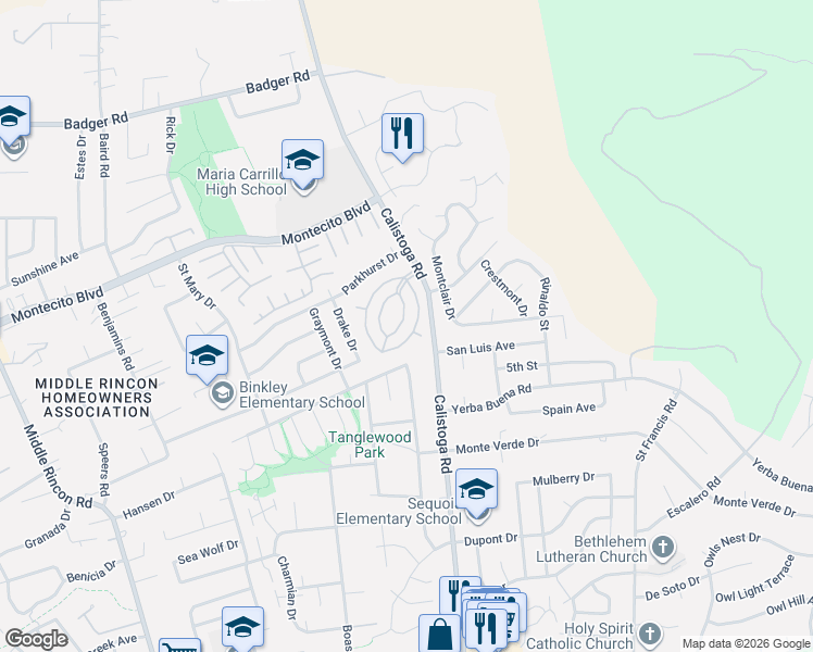 map of restaurants, bars, coffee shops, grocery stores, and more near 125 Coronado Circle in Santa Rosa