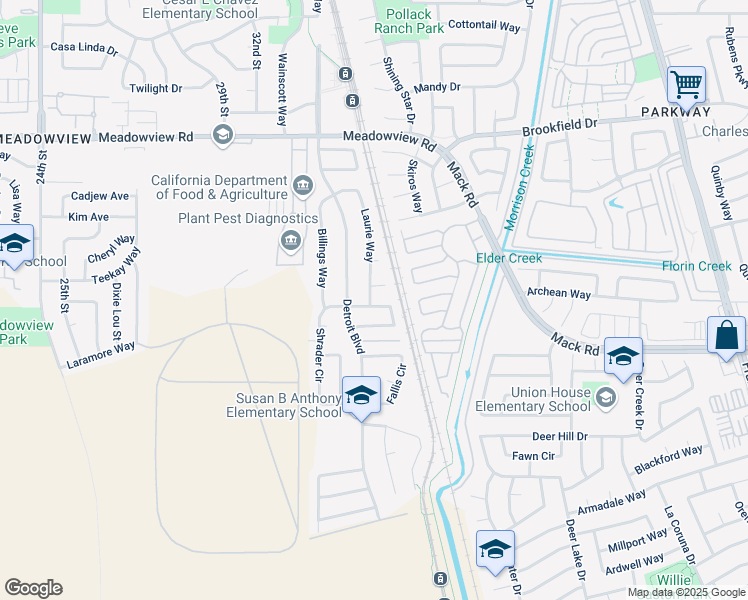 map of restaurants, bars, coffee shops, grocery stores, and more near 7763 Laurie Way in Sacramento