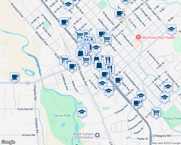 map of restaurants, bars, coffee shops, grocery stores, and more near 146 South 2nd Street in Montrose