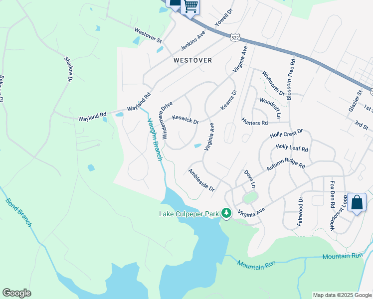 map of restaurants, bars, coffee shops, grocery stores, and more near 636 Windermere Drive in Culpeper