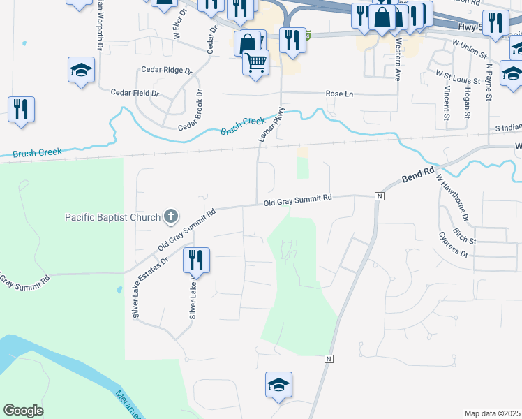 map of restaurants, bars, coffee shops, grocery stores, and more near 1945 Old Gray Summit Road in Pacific