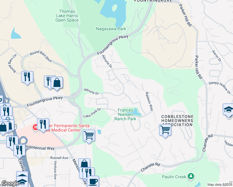 map of restaurants, bars, coffee shops, grocery stores, and more near 1954 Viewpointe Circle in Santa Rosa